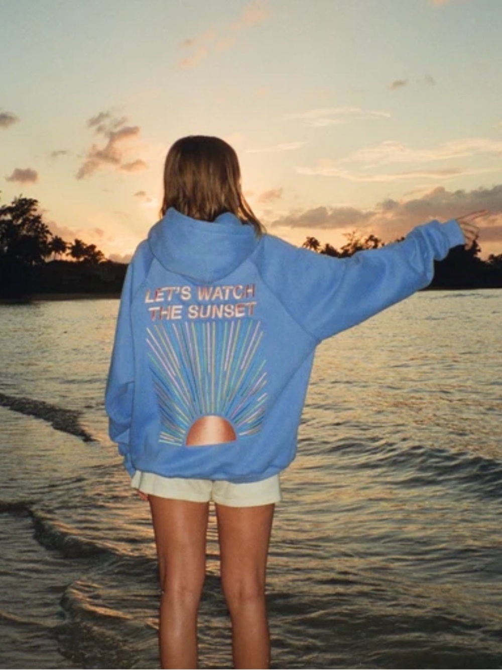 dandy worldwide Let's Watch The Sunset Blue Graphic Hoodie